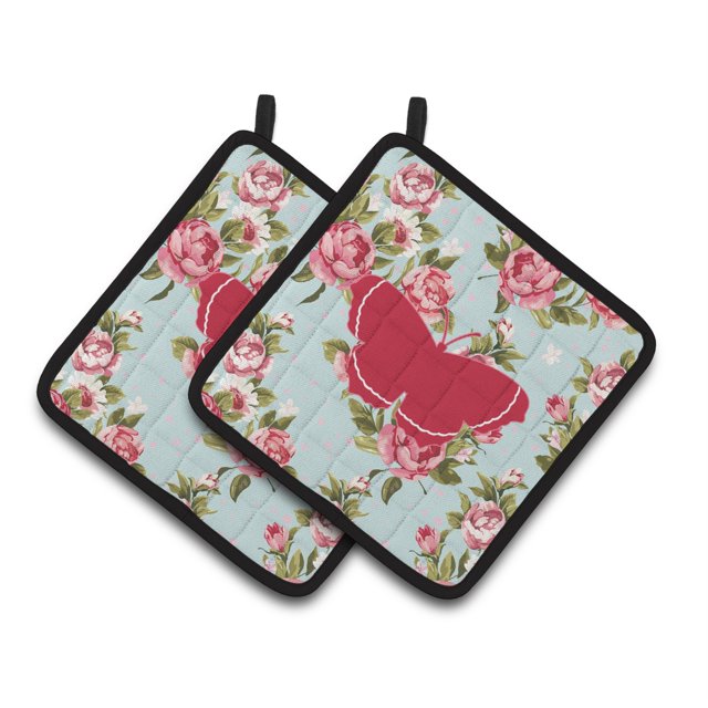 Caroline's Treasures Papillon Shabby Chic Roses Bleues Paire de Supports de Pot BB1037-RS-BU-PTHD 7.5HX7.5W Multicolore
