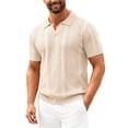 thumbnail image 3 of Men’s Long Sleeve Lapel Striped Knitted T-Shirt Casual Spring Fall Top, 3 of 8