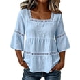 thumbnail image 4 of DuoJiaJ Womens 3/4 Sleeve Top, Square Neck with Lace Solid Summer Blouse Blue XXL, 4 of 4