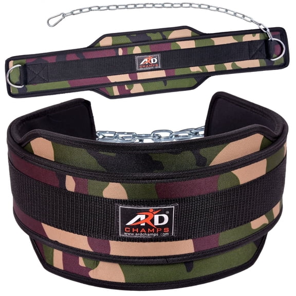 ard champs weight lifting belt/ neoprene belt/ exercise belt with heavy chain green camo