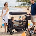 thumbnail image 6 of HARPPA Foldable Wagon Stroller for 2 Kids, Kids Wagon with Canopy, 5-Point Harness, Bench Seat, Black, 6 of 8