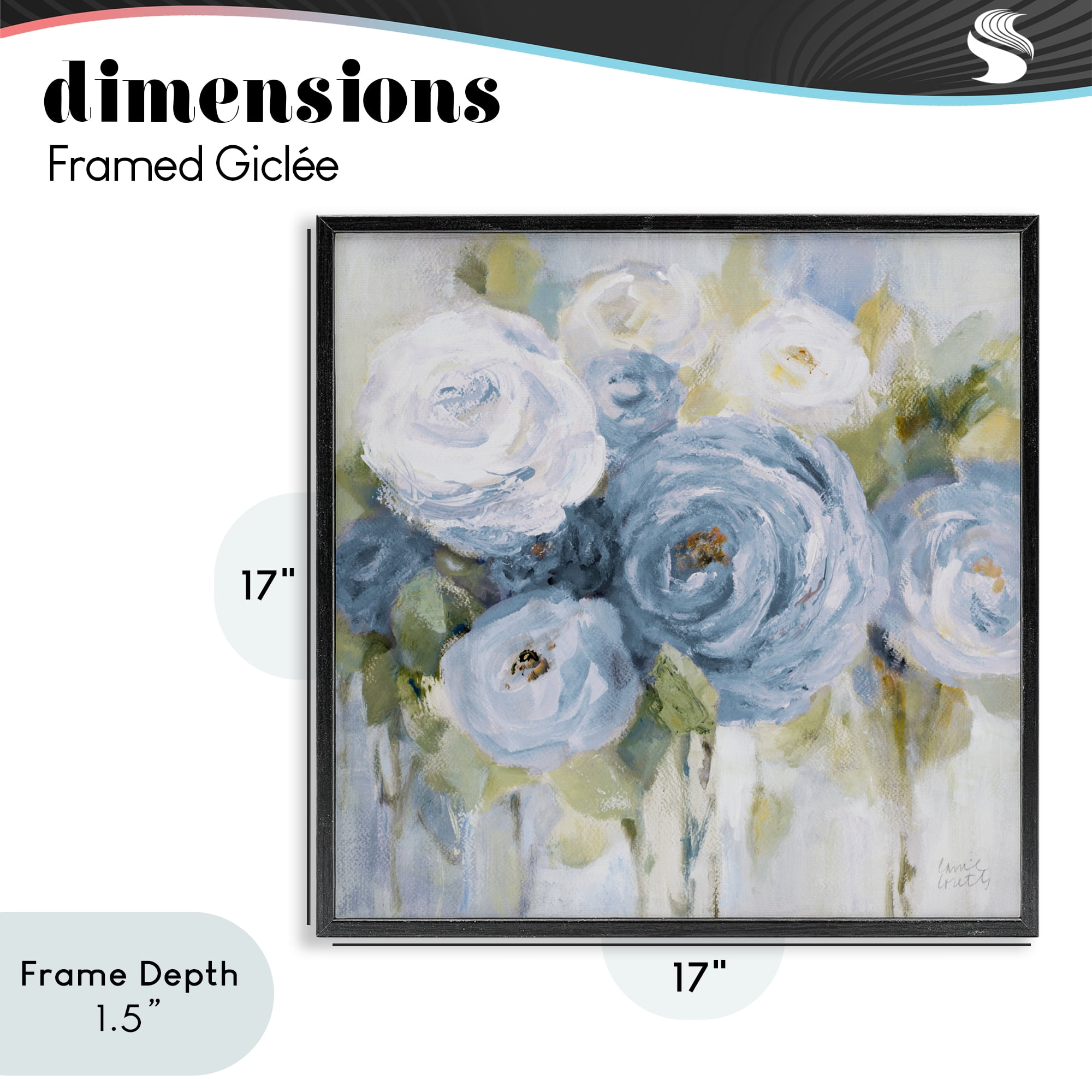 Stupell Industries Softly Blooming In Blues Black Framed Giclee Art, design by Lanie Loreth