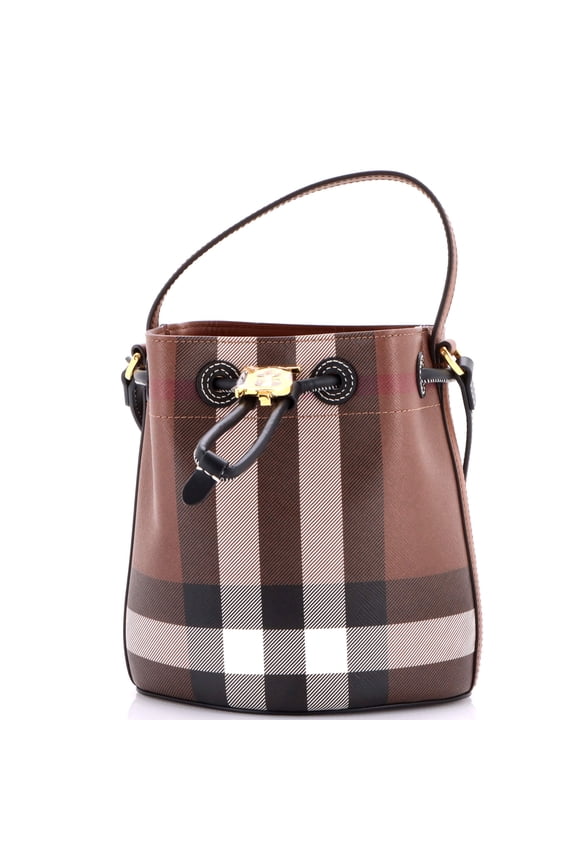 Pre-Owned TB Drawstring Bucket Bag Check E-Canvas Mini By Rebag