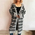 thumbnail image 5 of Fmbrln Womens Cardigan Sweaters Fashion Casual Long Sleeve Button Open Front Cardigans Loose Comfy Stripe Print Hooded Cardigan Coat Gray M, 5 of 5