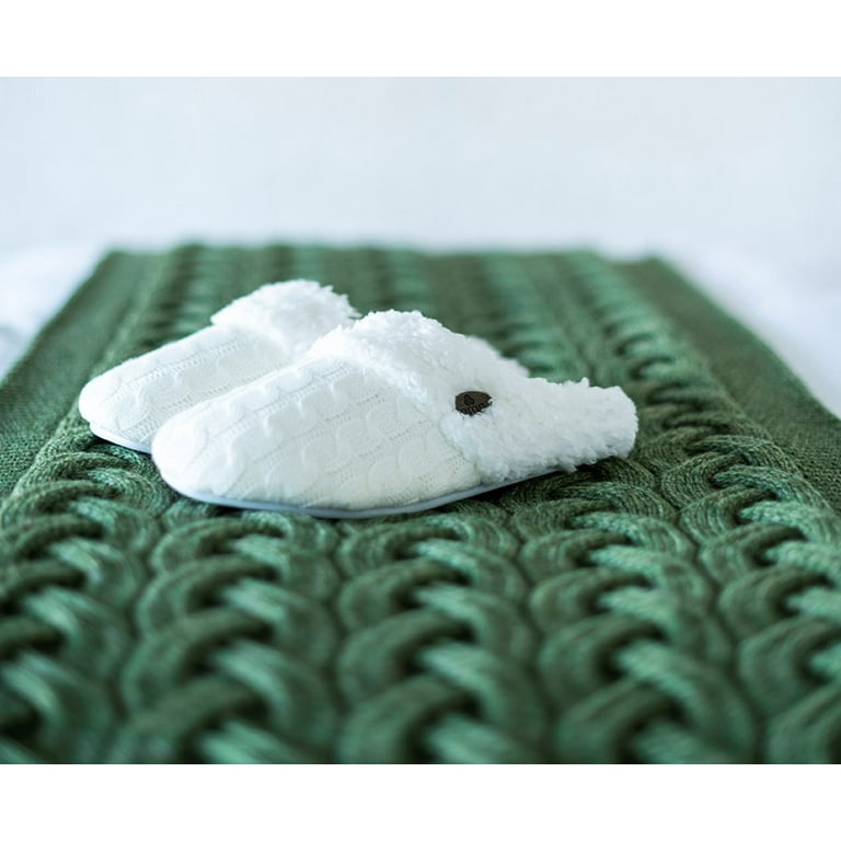 Aran Woollen Mills Adult Knitted Slip On Slipper with Button Detail Medium 6 7 Made in Ireland