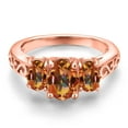 thumbnail image 3 of Gem Stone King 18K Rose Gold Plated Silver Ecstasy Mystic Topaz Filigree Style 3 Stone Ring for Women (2.50 Cttw, Oval 8X6MM and 6X4MM) (Size 5), 3 of 6