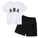 thumbnail image 3 of Ropa de bebé con estampado de letras para niños y adolescentes, conjunto de camiseta y pantalones cortos de verano de 2 piezas, conjunto informal de manga corta para niños y niñas, 3 of 5