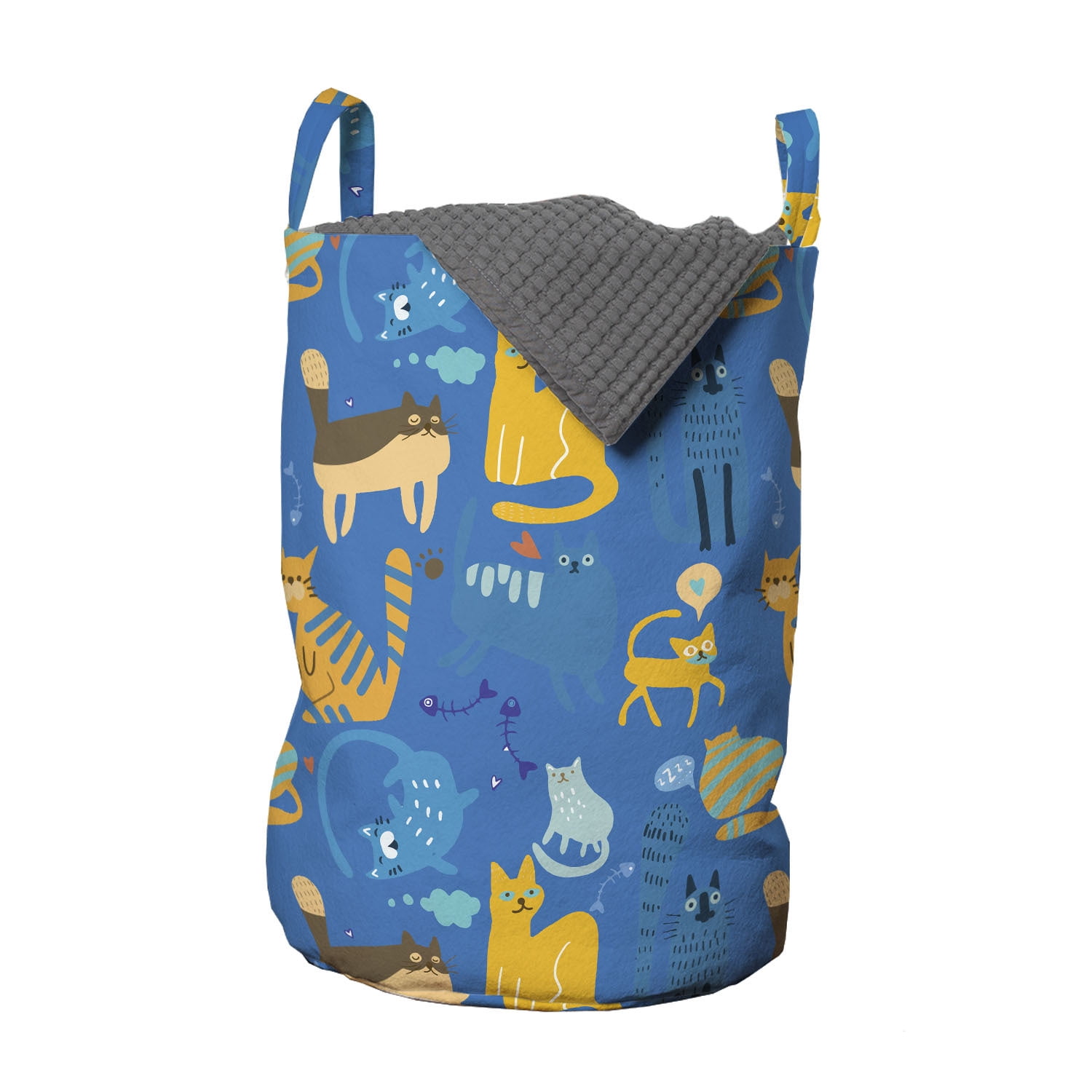 Cat Laundry Bag, Whimsical Kitten Speech Bubbles and Random Doodled