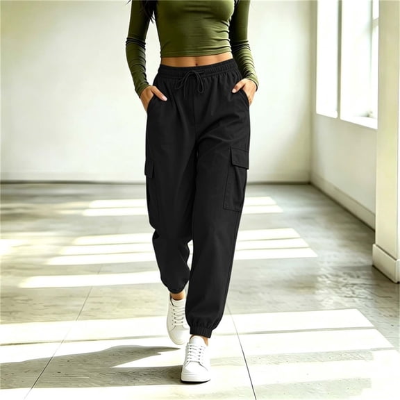SELONE Joggers for Women with Pockets Drawstring Cropped Pants Comfy Twill Solid Trousers Fall Travel Work Clothes