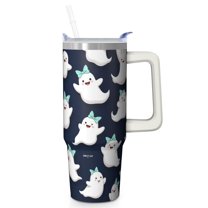 30oz Halloween Tumbler with Handle, Spooky Ghost Pumpkin | Print | Halloween Gifts for Men & Women | with Lids and Straws | Stainless Steel Insulated | Travel Coffee Mug