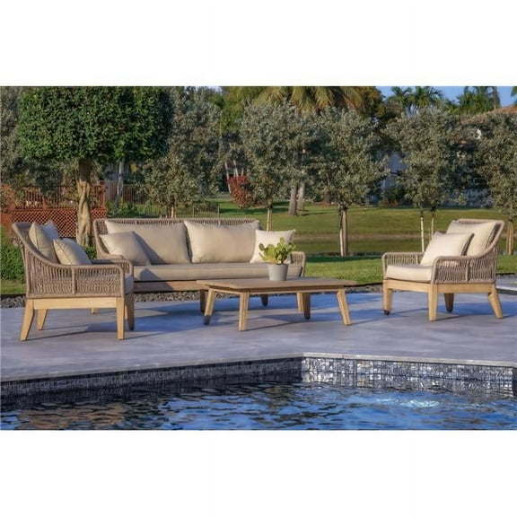 Outsy  Solana Outdoor & Backyard Wood, Aluminum & Rope Furniture Set, Gray & Beige - 4 Piece