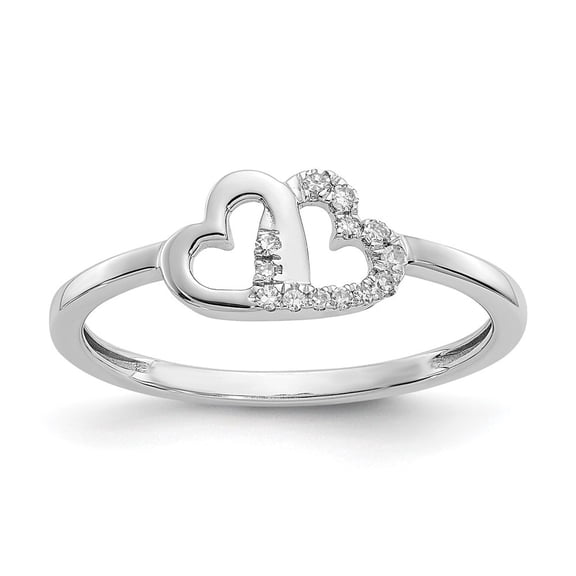 Auriga Fine Jewelry 14K White Gold Diamond Double Heart Ring Size 7 for Women