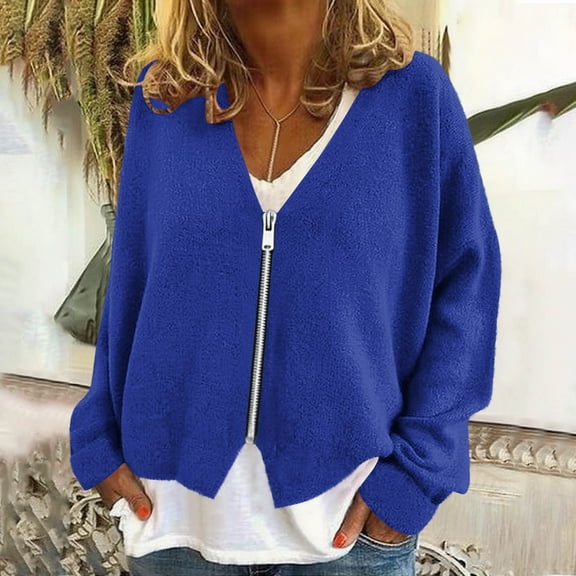 Womens Oversized Cardigan Sweaters Long Sleeve V Neck Open Front Fall Jackets Casual Full Zip up Outerwear New Women's Oversized Casual Jackets Blue XXL