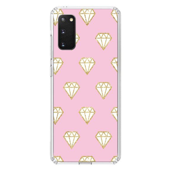 DistinctInk Clear Shockproof Hybrid Case for Galaxy S20 ULTRA / 5G (6.9" Screen) - TPU Bumper, Acrylic Back, Tempered Glass Screen Protector - Pink & Gold Print - Diamond Pattern