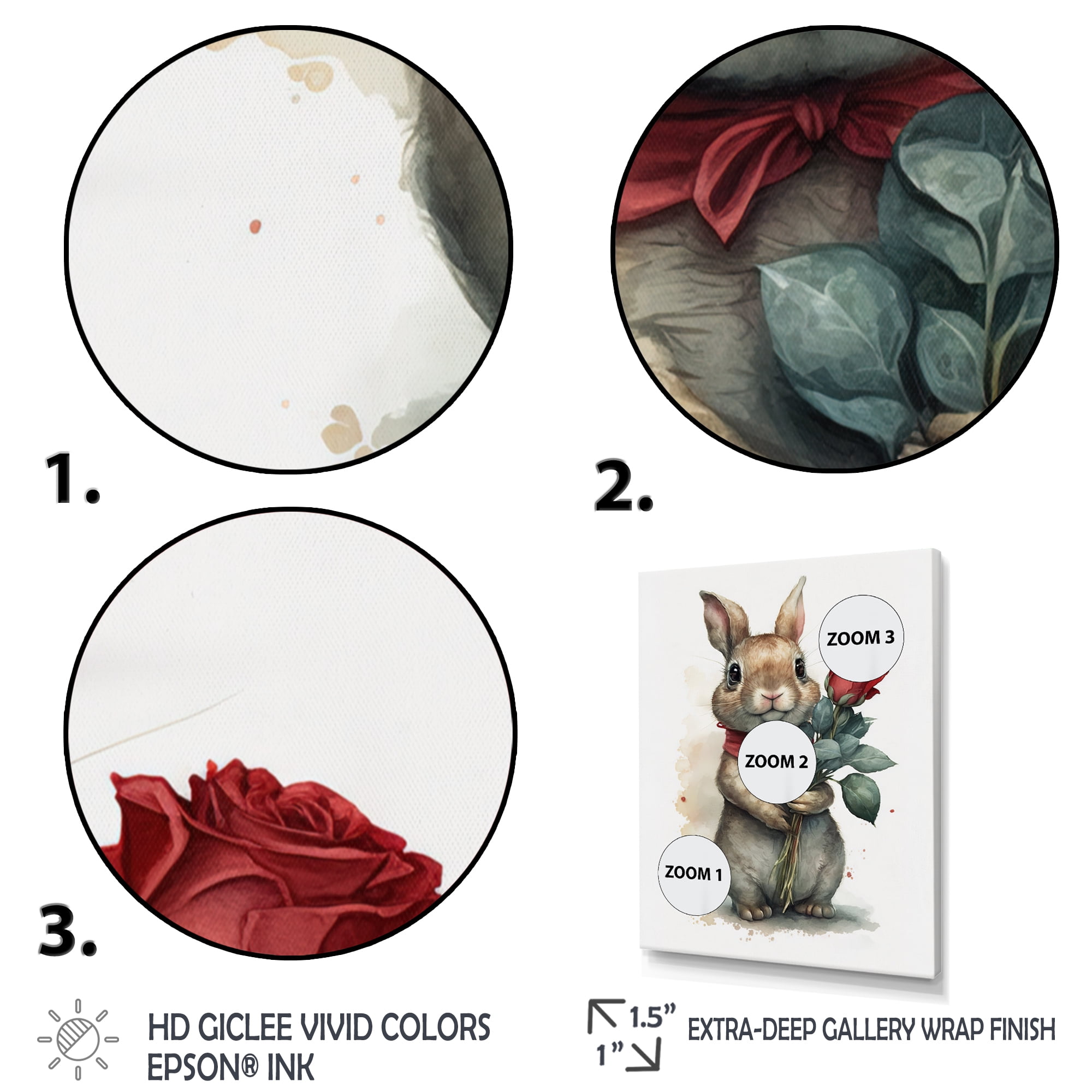 Designart Bunny Love Holding A Rose Canvas Wall Art