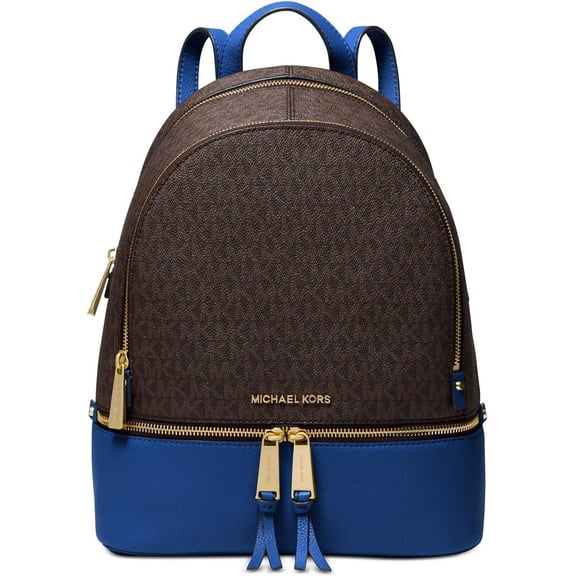 Michael Kors Rhea Zip Medium Logo Backpack, Brown/Sapphire