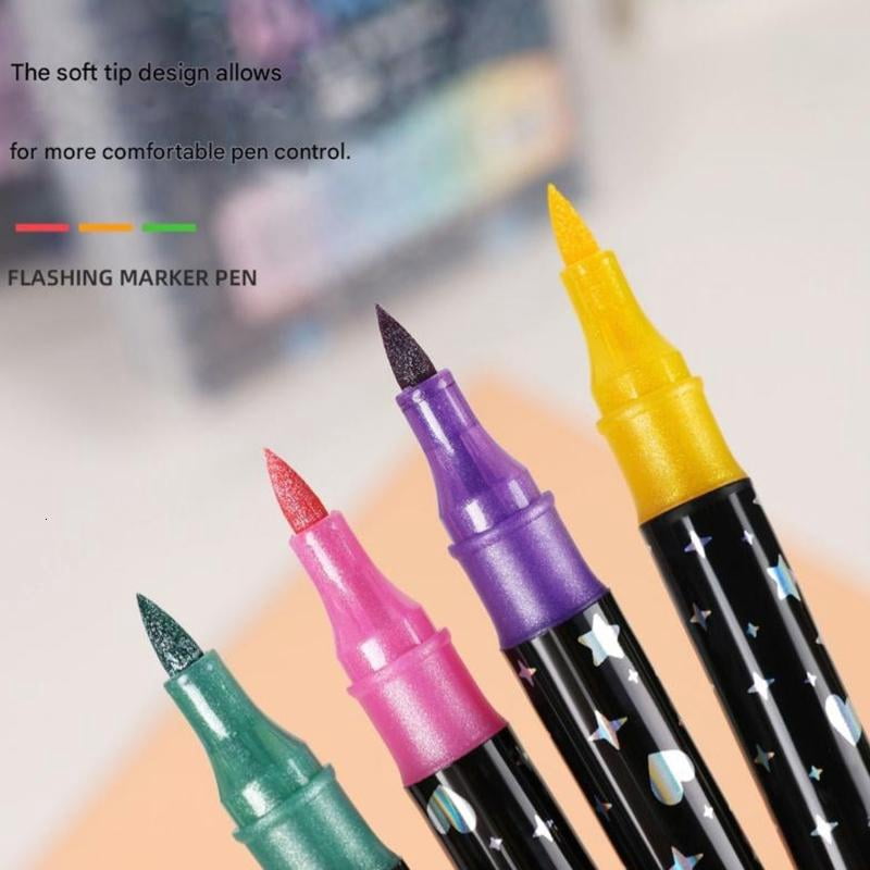 CEORPER 1 Box Sparkling Gel Ink Markers Soft Brush Tip Paint Pen for Art Projects
