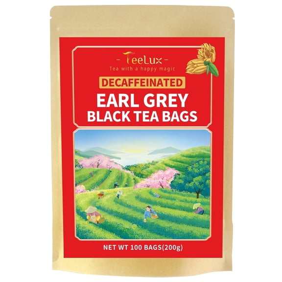 TeeLux Decaf Earl Grey Tea Bags, Decaffeinated Black Tea, Smooth & Full-Bodied Flavor, 100 Count