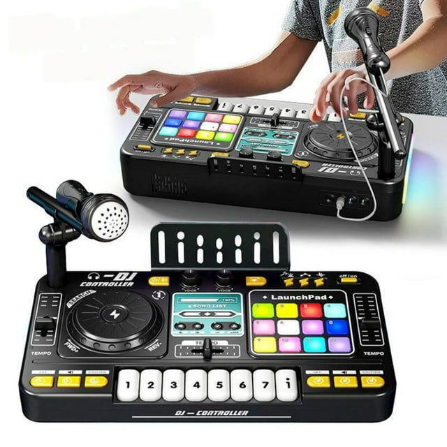 BotaniNest Interactive Kids DJ Mixer With Light Up Buttons Realistic Sound And Built In Microphone For Early Music Education