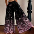 thumbnail image 2 of Floral Tiered Palazzo Pants for Women - High Waist Elastic Wide Leg Trousers, Flowy Boho Beach Bottoms for Women's Summer Vacation & Resort Wear Hot Pink L, 2 of 8