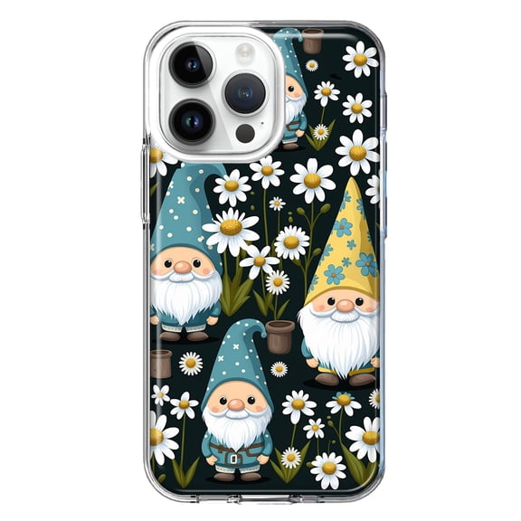 MUNDAZE Case for Apple iPhone 15 Pro Max Slim Hard Shell Soft TPU Hybrid Shockproof Heavy Duty Protective Phone Cover - Cute White Daisies Gnomes Flowers Floral