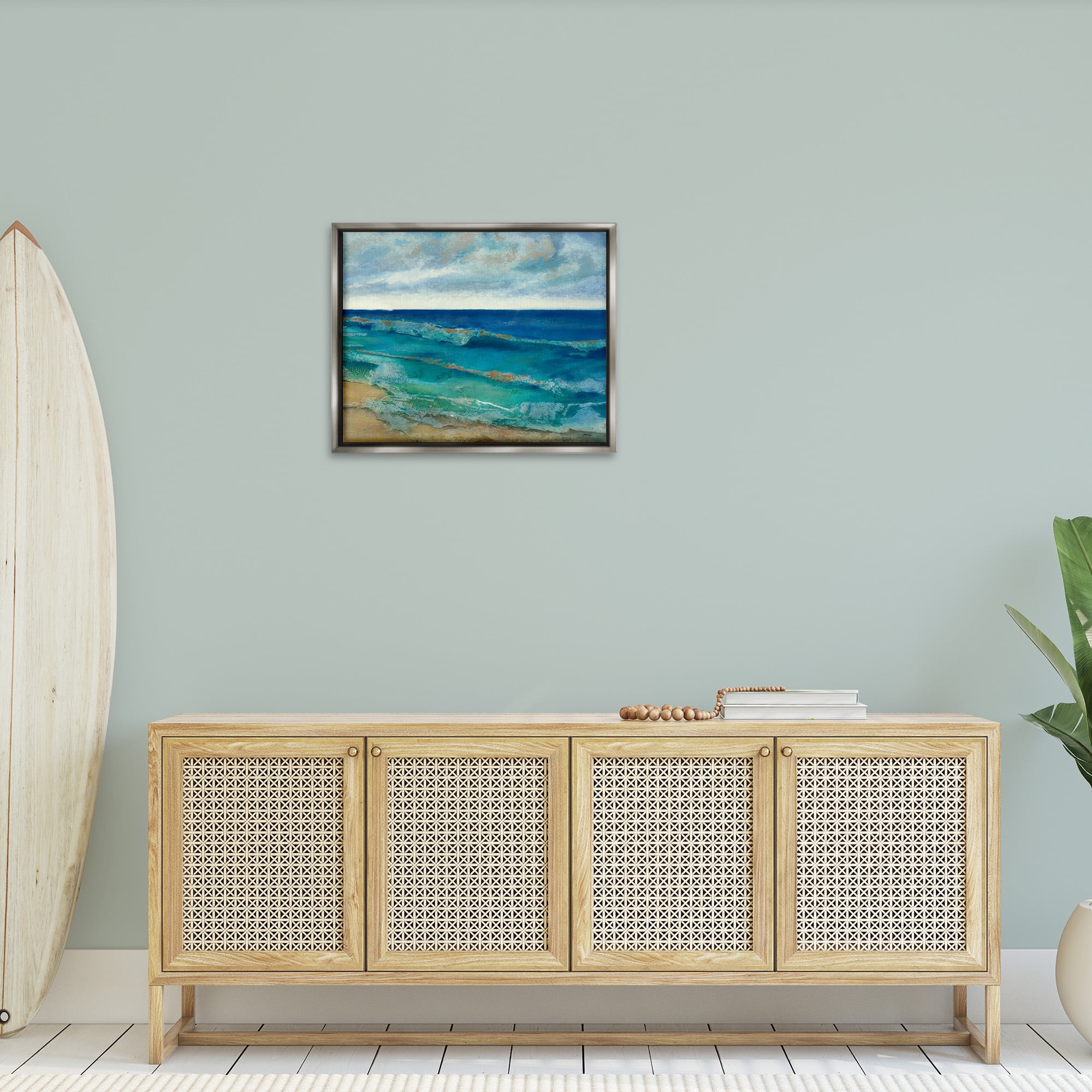 Stupell Industries Abstract Pattern Beach Landscape Painting Gray Floater Framed Canvas Art Print Wall Art, 31 x 25