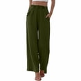 thumbnail image 2 of Delayuji Womens Linen Pant Daily Elastic High Waist Straight Leg Pant Solid Color Casual Pants Loose Long Trousers, 2 of 5
