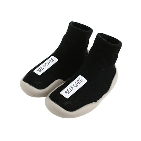 

SIMANLAN Baby Socks Non-Slip Floor Slippers First Walker Sock Shoes Bedroom Comfort Home Shoe House Soft Rubber Sole Slipper Black 7C