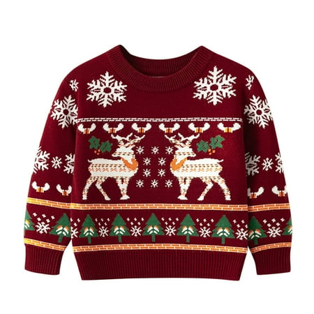 

Down Coat for Girls Christmas Cartoon Deer Snowflake Sweater Long Sleeve Warm Knitted Pullover Knitwear Tops Outerwear
