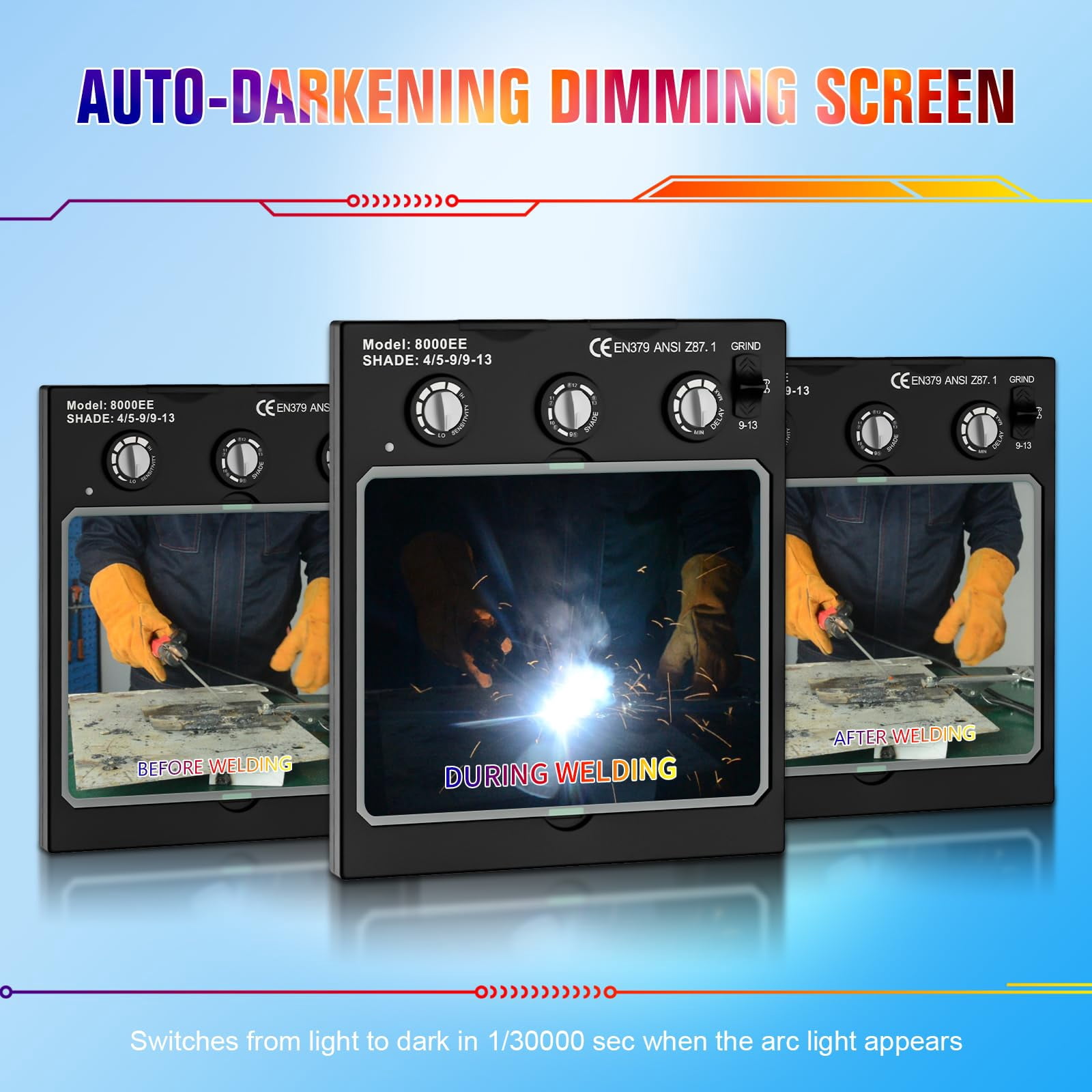 Welding Lens Auto Darkening Welding Helmet Lens True Color Technology with 4 Arc Sensor Ajustable Shade Range 4/5-13 Automatic LCD Lens Dimming Shade Filter 4.49x5.24in Auto Welding Lens