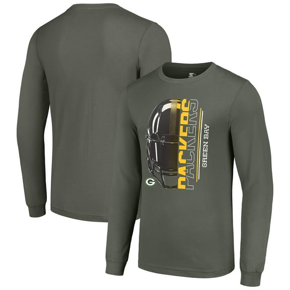 Men's Starter Green Green Bay Packers Half Helmet Logo Long Sleeve T-Shirt