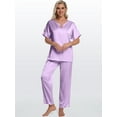 thumbnail image 4 of DAKIMOE Womens Silk Satin Pajama Sets Short Sleeve Pjs V Neck Pajamas for Women with Long Pant S to XL, 4 of 8