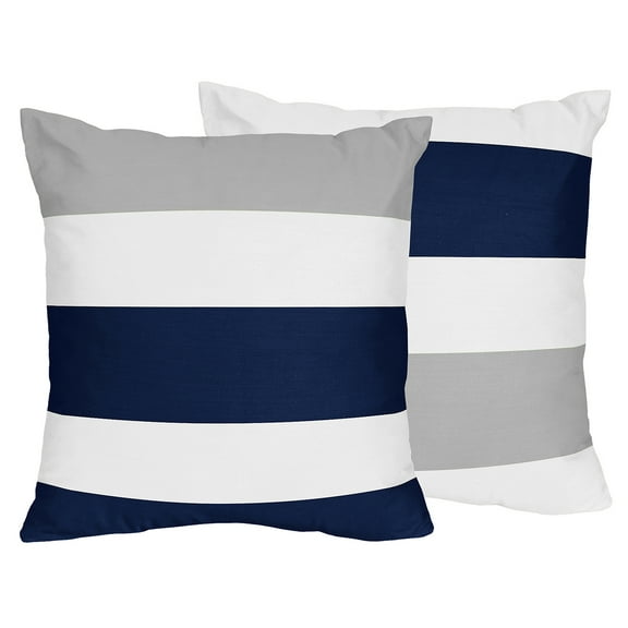 Sweet Jojo Designs Stripe Blue and Grey Collection Solid Navy Blue Boy, Girl, Unisex/Gender Neutral Square Decorative Throw Pillow Covers Set 2 Piece 18in.