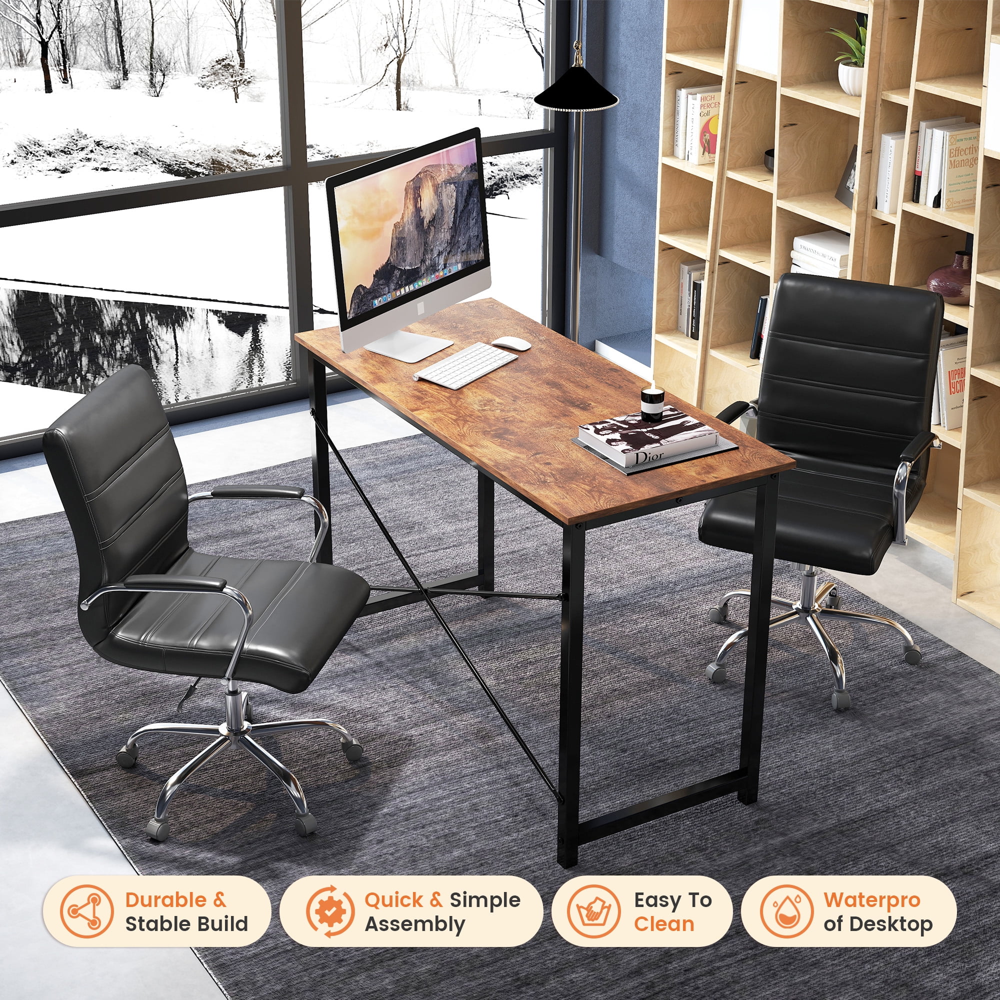 EDX 44 Inch Computer Desk for Small Spaces, Small Student Study Gaming  Work Writing Desk, Modern Simple PC Table Workstation for Home Office, Rust