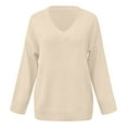 thumbnail image 4 of Rovga Women Sweater Casual Loose Solid Color Long Sleeve Fashion V-Neck Pullover Knitwear Leisure Outerwear, 4 of 5