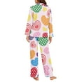 thumbnail image 4 of Renewold Women Button Sleepwear for Valentine's Day Gifts Colorful Heart Long Sleeve Round Neck Pajamas Top & Pants Set of 2 Snug-Fit Athletic Clothing Nightwear Size L, 4 of 6