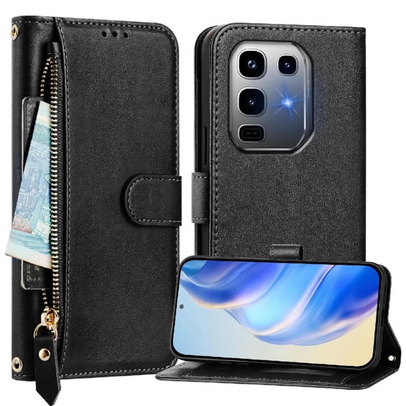 FOXDOCK Funda Tipo Cartera para Huawei Pura 80 Ultra Cuero PU con Cremallera y Correa de Muñeca, Ranuras para Tarjetas, Soporte Plegable, Cierre Magnético