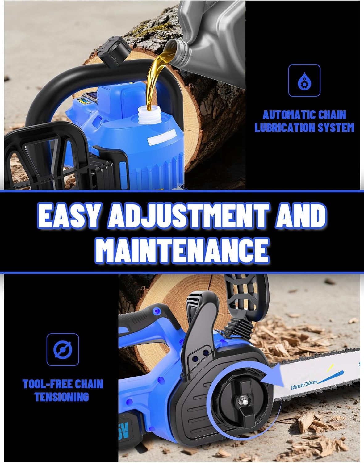 12" Chainsaw, Cordless battery Chainsaw with 4.0Ah Batteries , Electric Chainsaw with Tool-Free Chain Tensioning, Automatic Lubrication, Power Chain Saw for Wood Cutting Tree Trimming