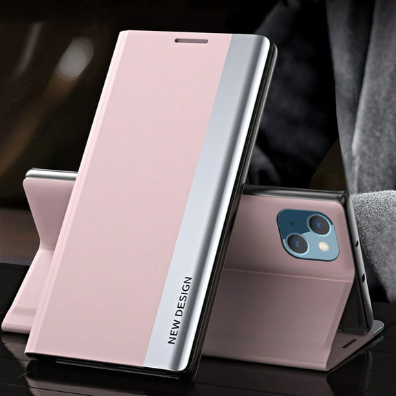 For iPhone 15 Case, Ultra-Thin Slim Premium Leather Luxury Business Shockproof Bumper Full Body Protective Magnetic Kickstand Cover for Apple iPhone 15 6.1" 2023,Pink