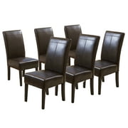 Noble House Franklin Contemporary Leather Dining Chairs, Set of 6, Chocolate Brown