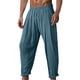 thumbnail image 1 of Pantalones largos de algodón y lino para hombre, con bolsillo, cinturón elástico, rectos, transpirables, de color liso, de poliéster., 1 of 5