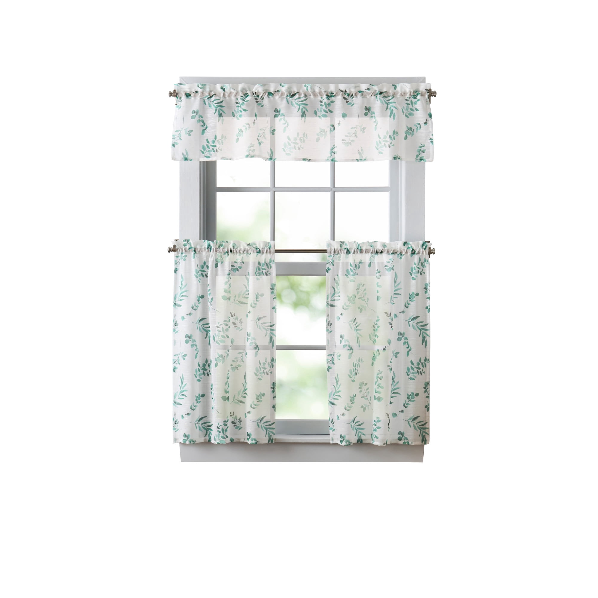 Martha Stewart Maddison 3 Piece Valance & Tier Set Green, Rod Pocket, Sheer, Indoor, Adult, 54" x 14"