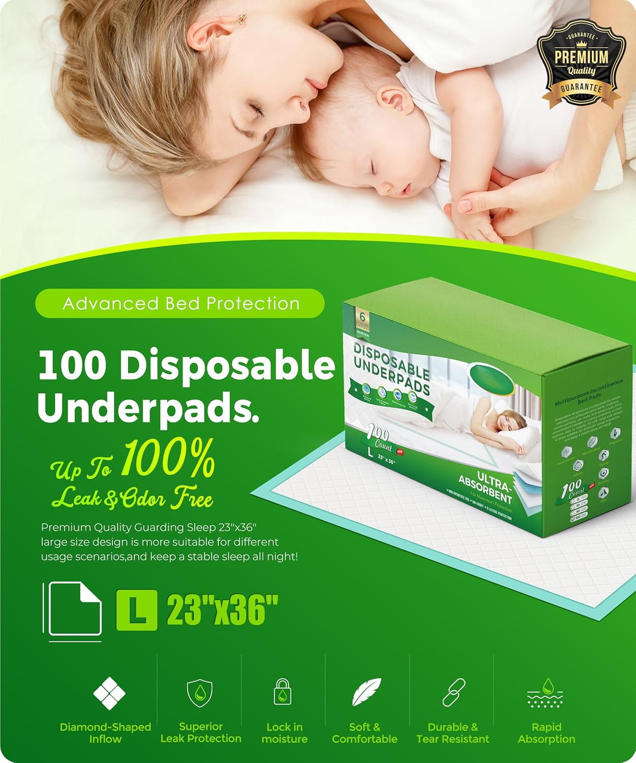 Disposable Underpads 23 x 36, 100 Count Bed Pads for Incontinence Unisex Large Maximum Absorbency Underpad