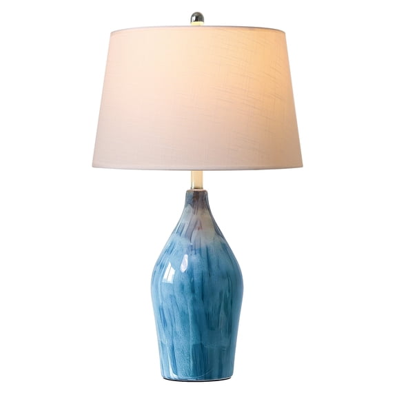 28" Modern Table Lamp, Hand-Glazed Blue Ceramic Bedside Lamp with Bulb, Nightstand Light for Living Room Bedroom Office