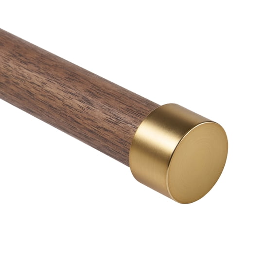 Better Homes & Gardens Adjustable Single Curtain Rod Set, Walnut Wood and Brass Endcap, 1 in Diameter, 32 in-120 in