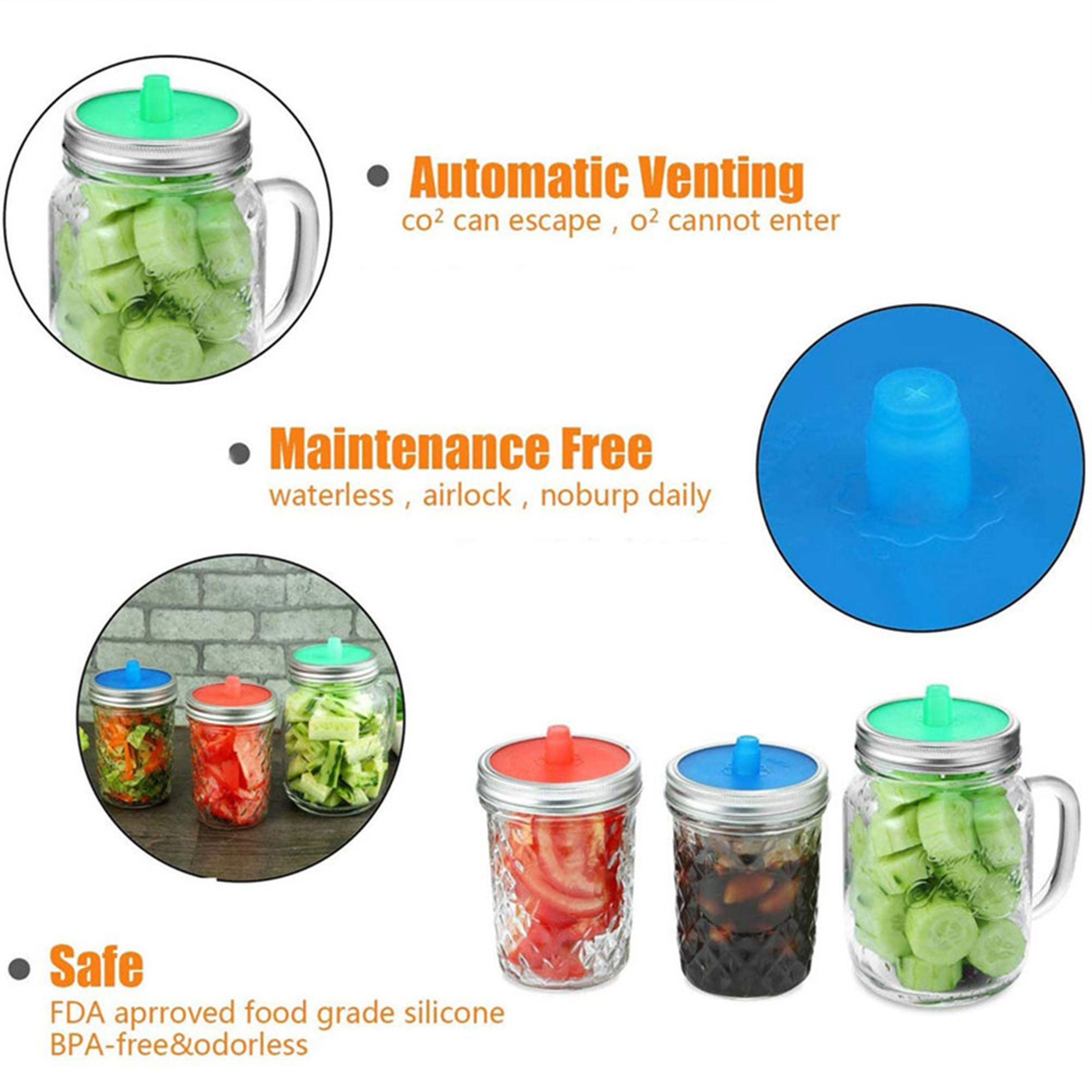 Buy 5 Pcs Fermentation Lids Waterless Airlock Silicone Jar Covers for