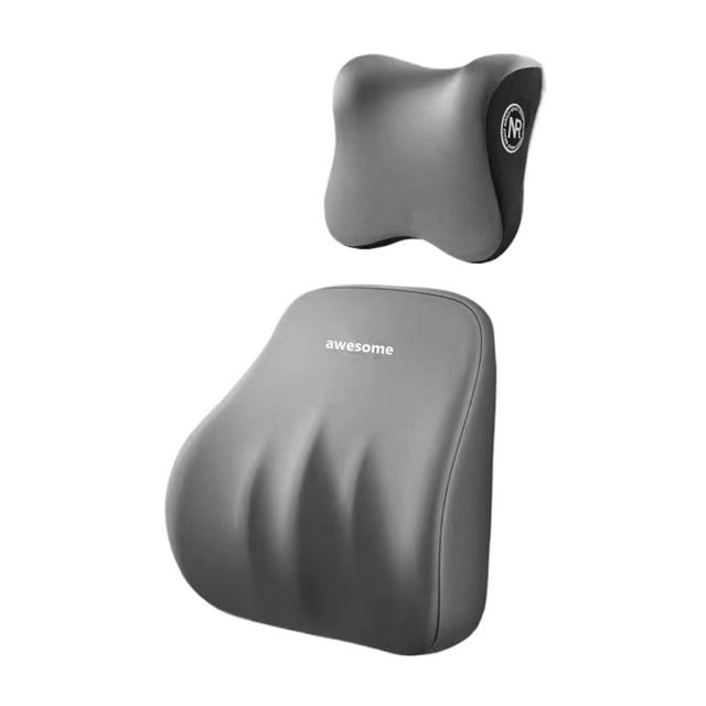 Wisewang Car Headrest Neck Support Pillow Premium Memory Foam Core Adjustable Straps Car Headrest Lumbar Support Daily Commutes Gray