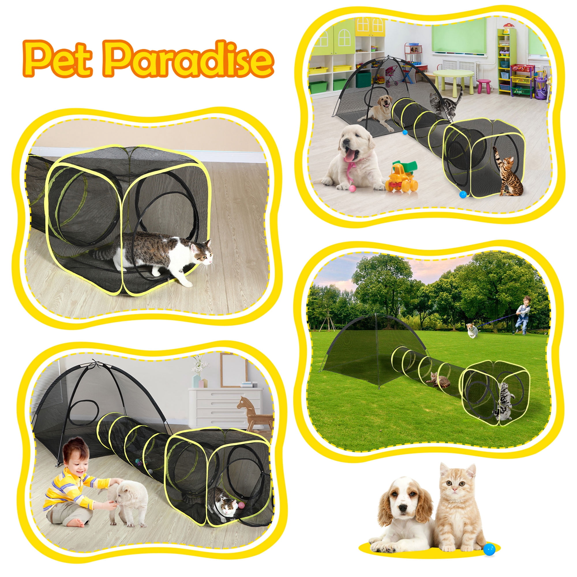 Wilwolfer 5PC Cat Toys Tunnel Portable Pets Kitty Mesh Tent with Cat Harness & Walking Leash Indoor Outdoor
