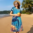 thumbnail image 4 of Balery Colorful Underwater Plant Turtle Vestidos sueltos de manga corta para mujer, vestidos de verano 2025, vestidos casuales de corte A con vuelo., 4 of 6