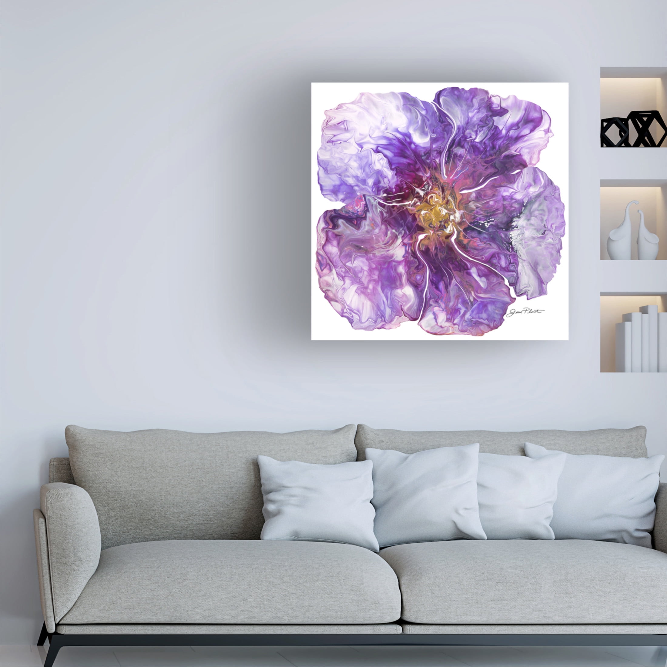 Canvas Wall Art - Jean Plout 'Floral Acrylic Pouring B' Wall Art for Living Room, Bedroom, or Office Décor by Trademark Fine Art - 14 x 14 Inches
